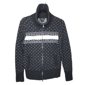 Eddie Bauer Nordic Snowflake Wool Zip‎ Cardigan Sweater